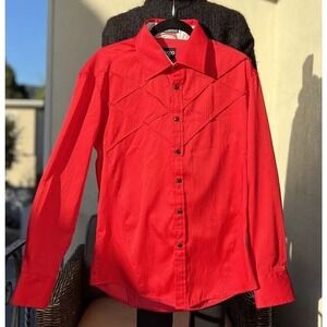 Lanzó Couture Men's Button Up Dress Shirt Western Vibes Red Size L